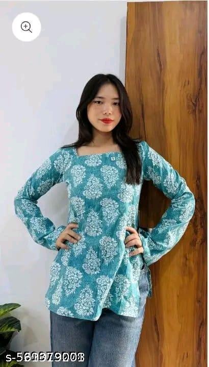 Women’s Viscose Rayon V Neck Full Sleeve Short Kurti Stylish Top for Office & Daily Use Casual Wear