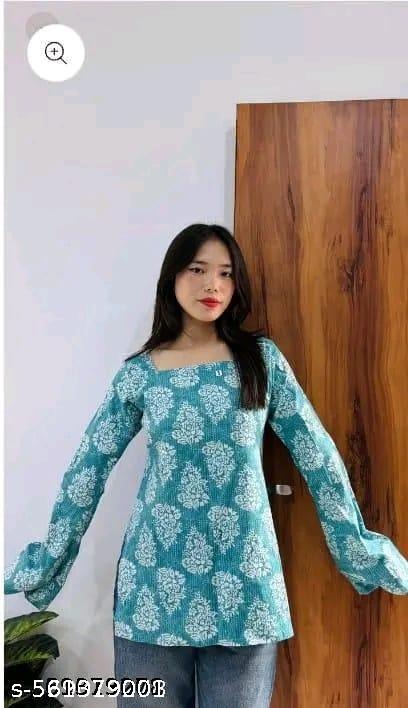 Women’s Viscose Rayon V Neck Full Sleeve Short Kurti Stylish Top for Office & Daily Use Casual Wear